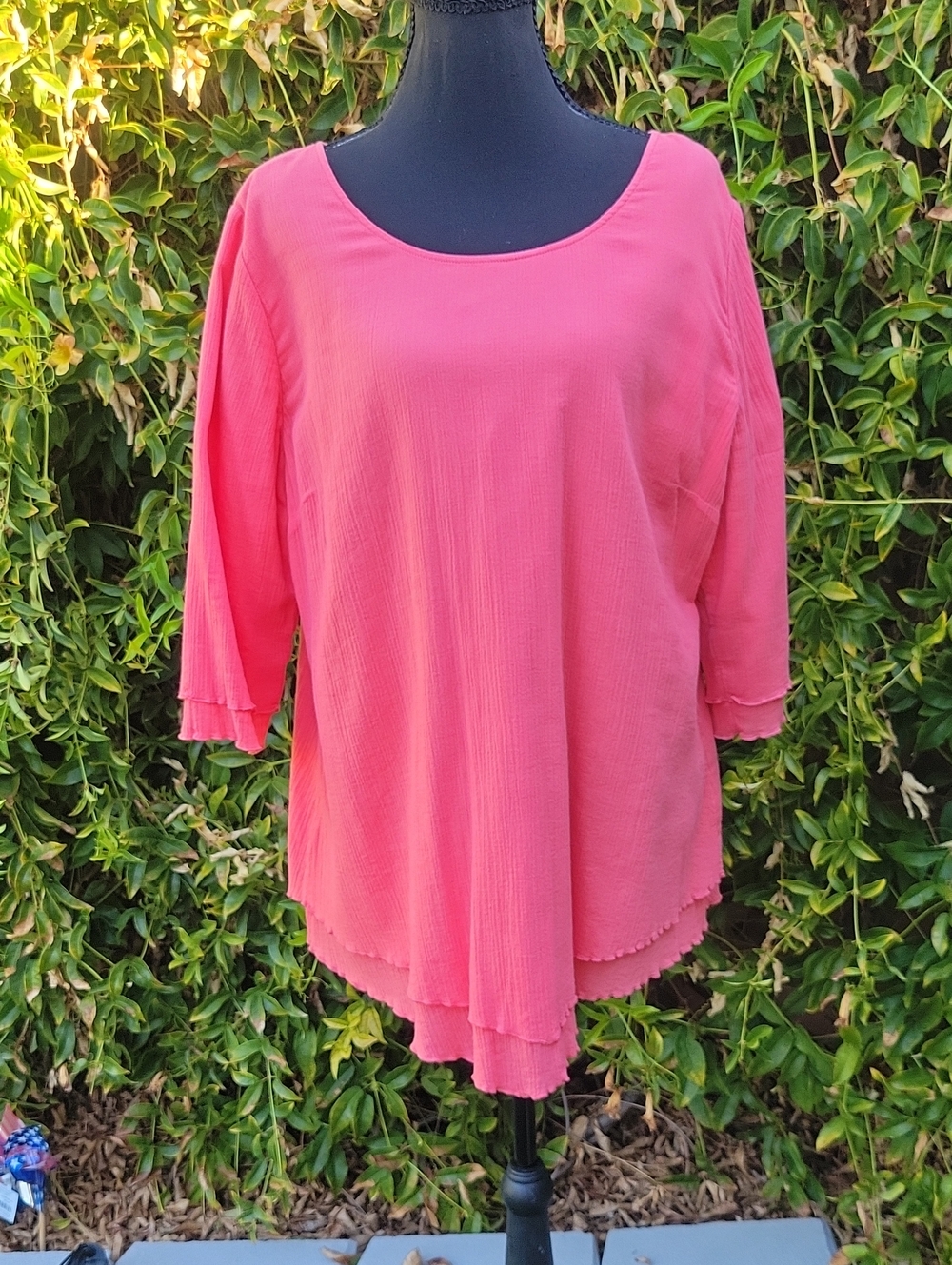 Soft Surroundings Coral 100% Cotton Scoop Neck Layered Tunic L